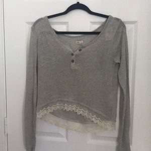 Preppy Gray Long Sleeve Crop Top